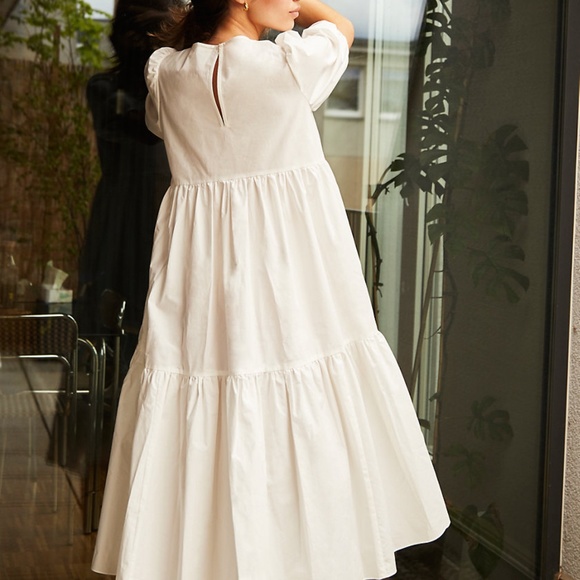 XS Wilfred Rengo Espace Puff Sleeve Midi Tiered Dress - Picture 8 of 8
